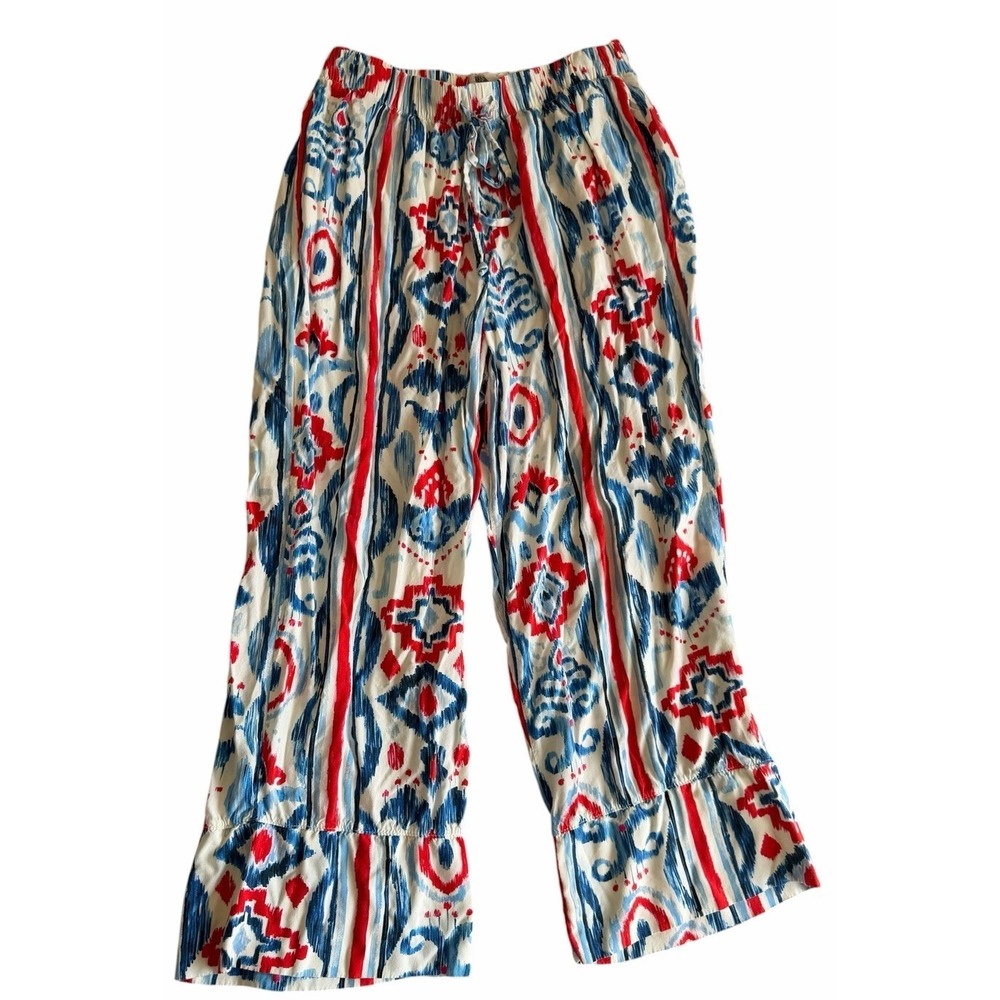 Dress Production Women's Wide Leg Pants Ikat‎ Print Red Blue Boho Elastic Waist